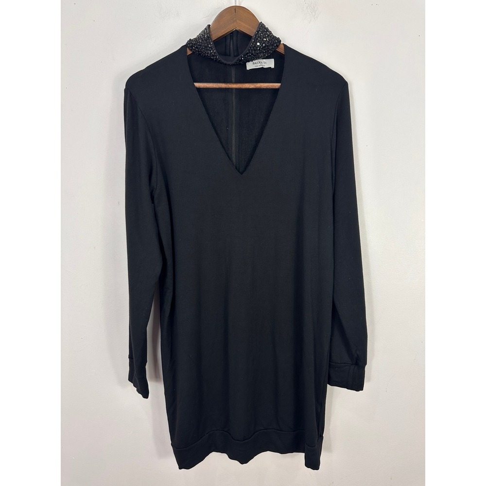 Bailey 44 Dress Women Large Black Embellished Mock Neck V-Neck Mini USA Luxe NWT